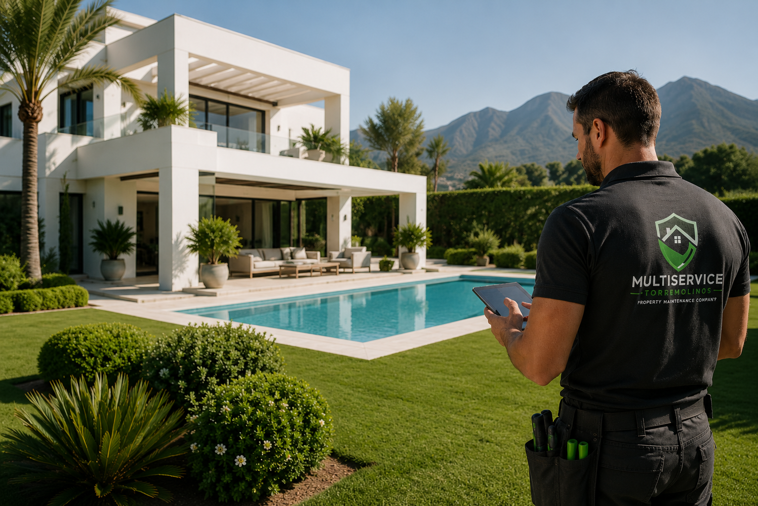 Multiservice Torremolinos property maintenance professional in front of a Costa del Sol villa