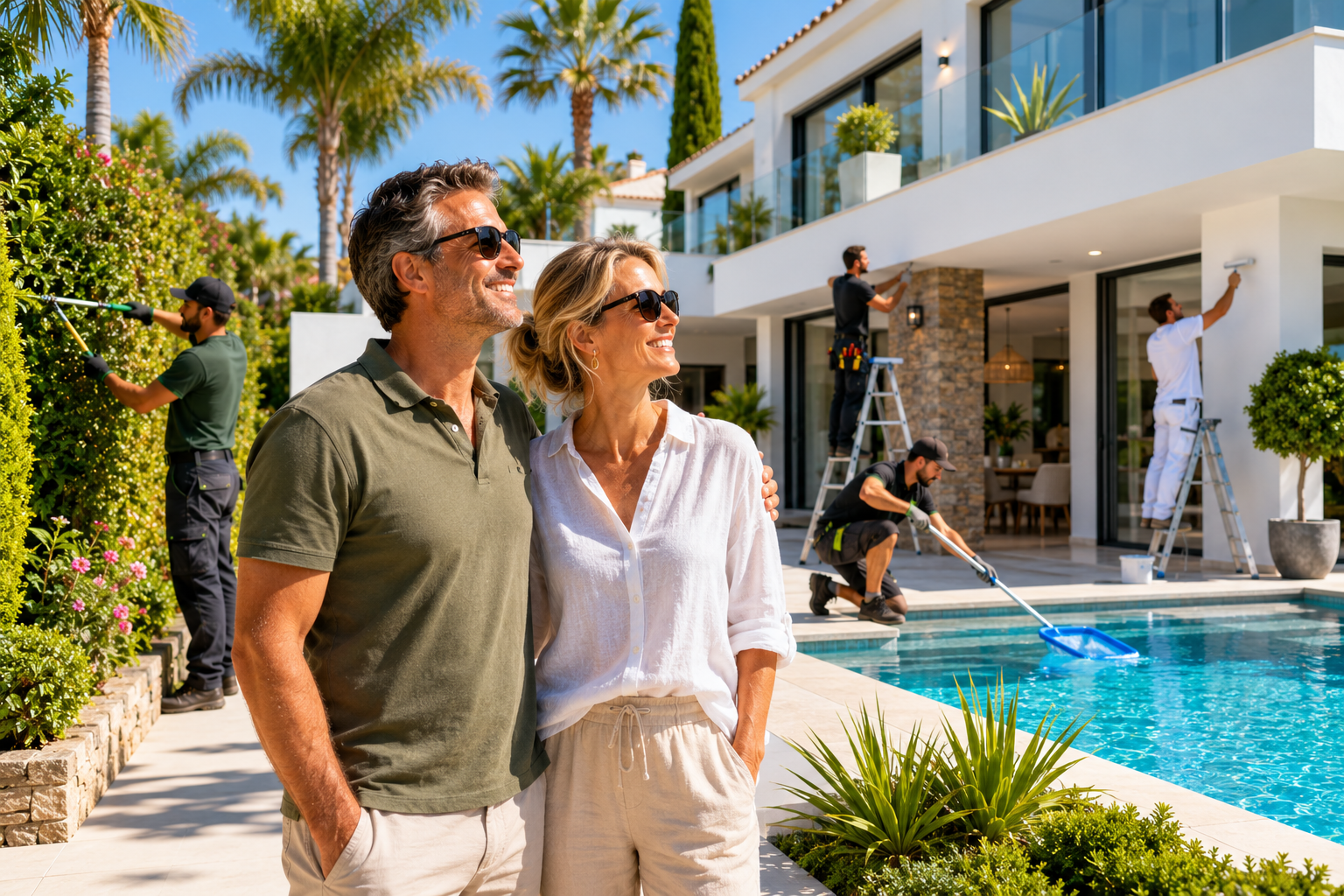 Homeowners with a complete villa maintenance team